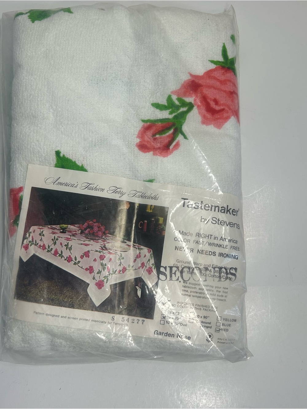 VTG NOS Terry Tablecloth Garden Rose by Stevens 52”x70” Rectangle NEW 2nds Retro